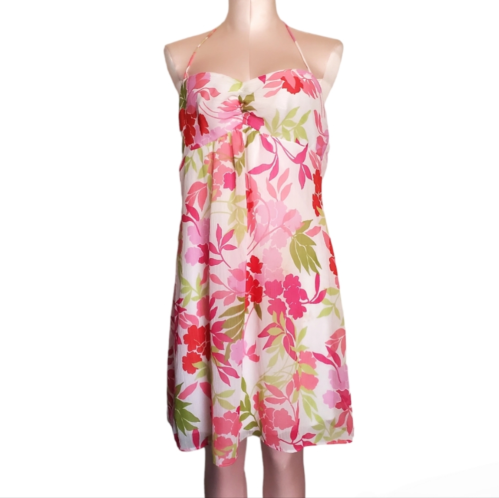 Tropical Floral Chiffon Halter Dress - Summer Vacation